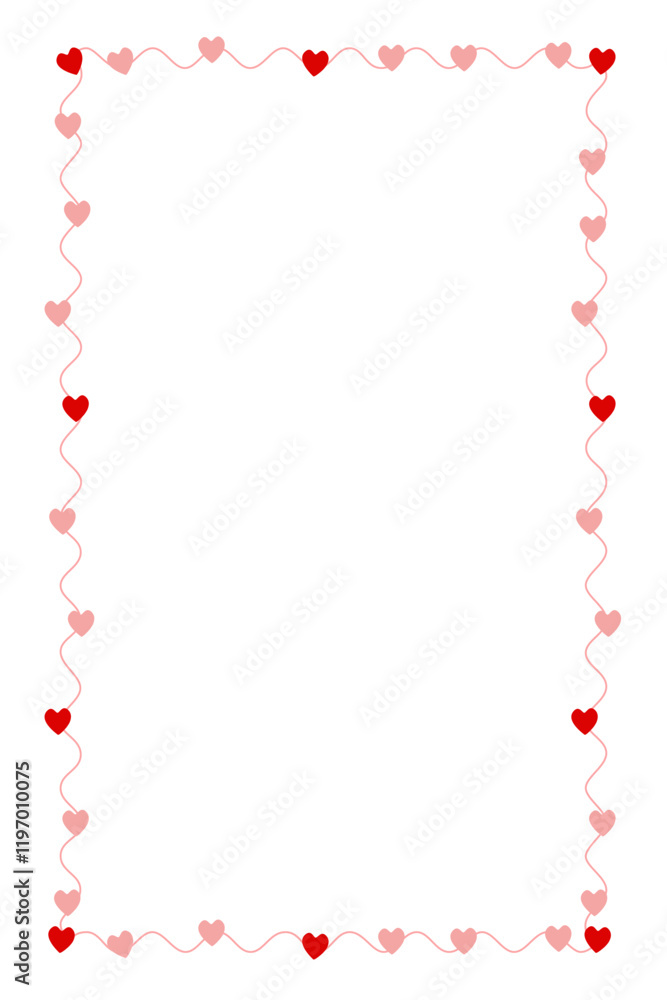 Obraz premium Border frame design concept of Curved line with pink hearts isolated on white background - vector illustration