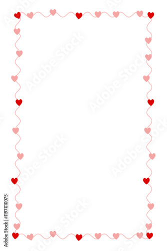 Border frame design concept of Curved line with pink hearts isolated on white background - vector illustration