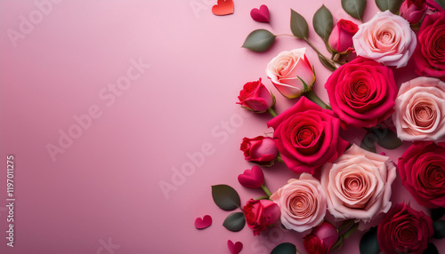 red and pink roses, heart, Valentine, copyspace, Generated image