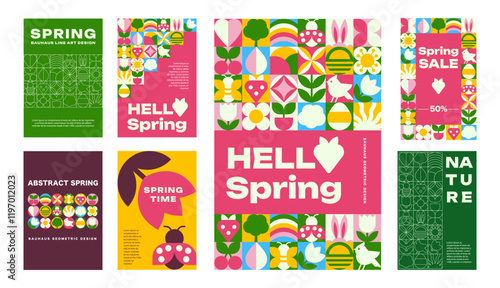 The set of posters and banners template with Spring patterns and icons, Geometric style