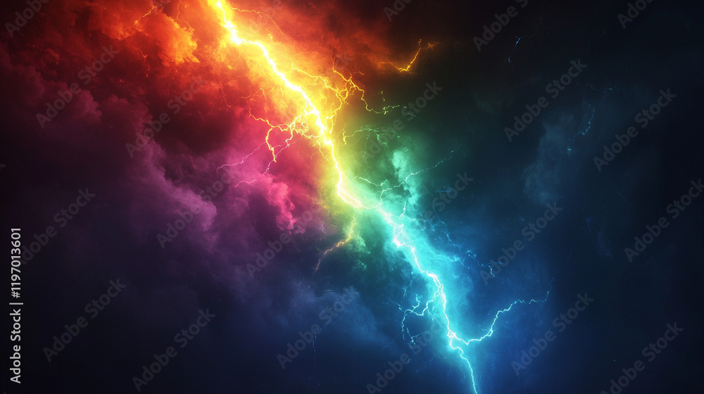 Fototapeta premium 虹色のエネルギーの稲妻