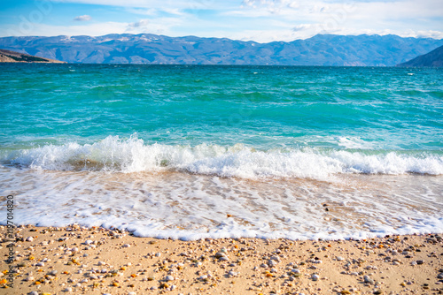 Beach in Baska, island Krk, Croatia. Beautiful Adriatic Sea photo