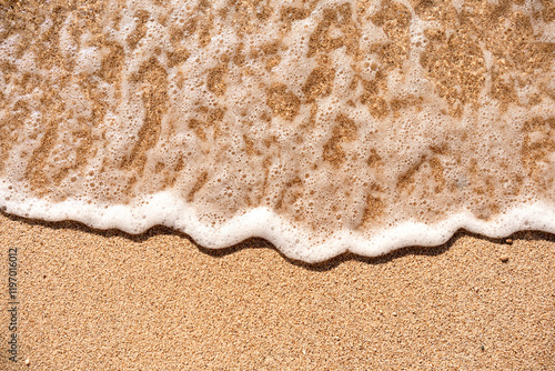 Aesthetic minimalism background on the theme of summer sea holidays on the beach. Sand texture With wave