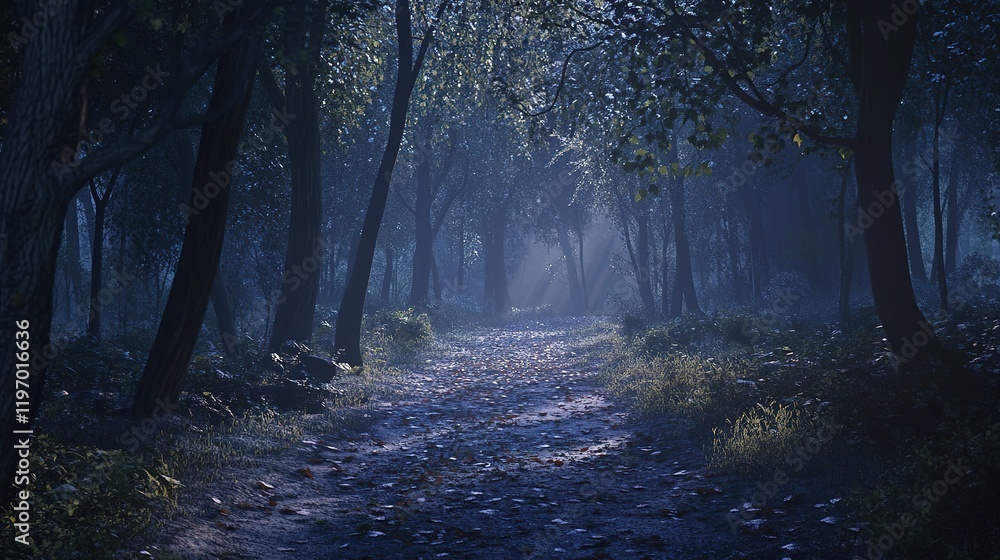 Obraz premium Forest Path Underneath A Dark Night Sky