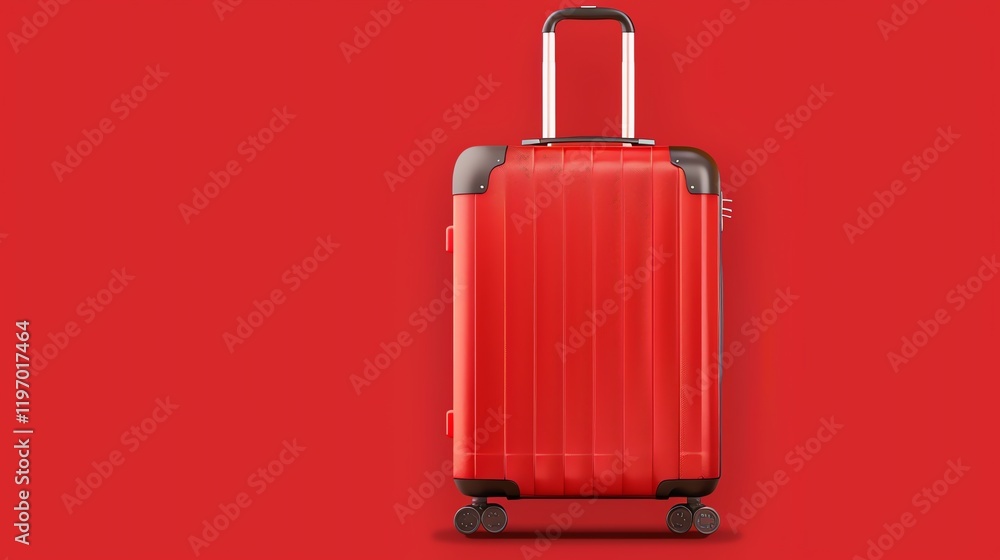 Fototapeta premium A red suitcase isolated on a red background.