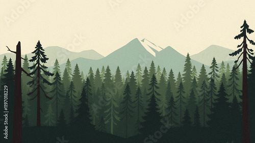 Minimalist flat style forest illustration. Serenity natural background