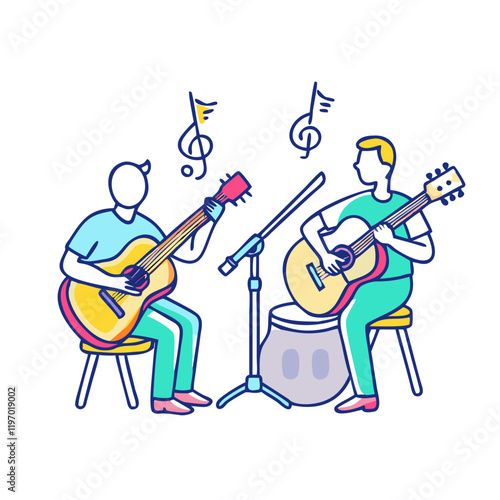 acoustic jam session vector icon, acoustic jam session vector illustration -simple illustration of acoustic jam session, perfect for acoustic jam session logos and icons and themed design 