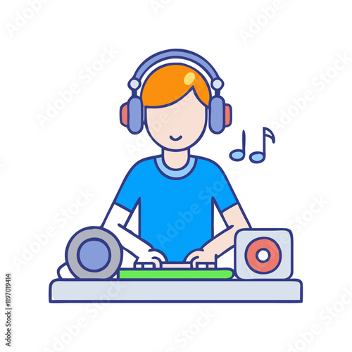 dj with headphones vector icon, dj with headphones vector illustration -simple illustration of dj with headphones, perfect for dj with headphones logos and icons and themed design  photo