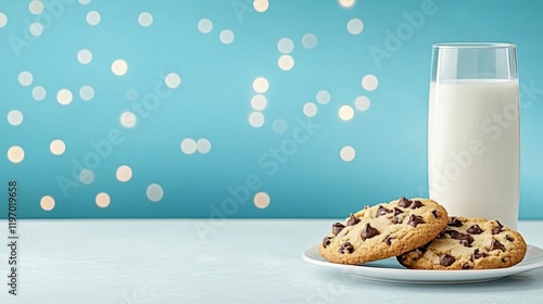 A plate of Christmas cookies and a glass of milk left out for Santa. photo