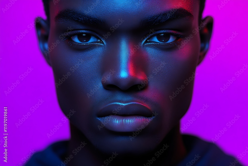 Close-up portrait of a young Black man with dramatic lighting. Close-up portrait of a young Black man with dramatic lighting.