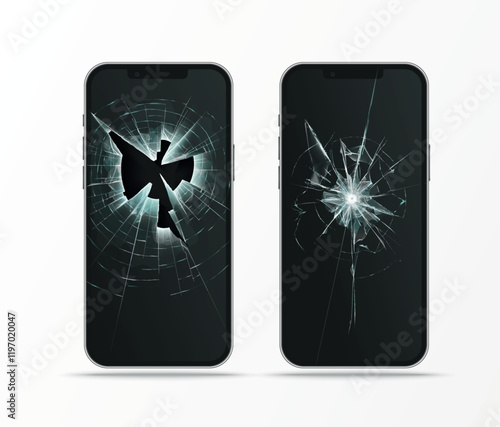 broken display in mobile phone, cracked glass