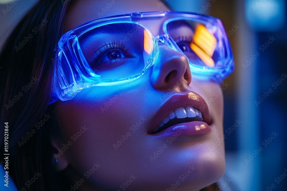 Female patient having dental procedure with dental curing UV light at dentist's office. Generative AI Female patient having dental procedure with dental curing UV light at dentist's office. Generative AI