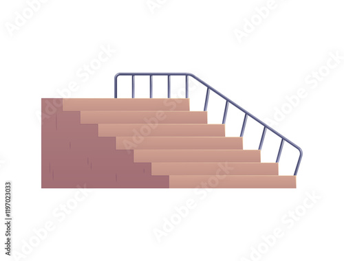 Skate park equipment, staircase with railing, vector cartoon skateboard ramp, skateboarders riding and tricks area