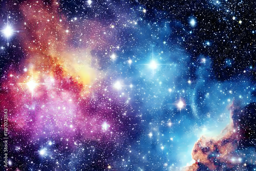 Vibrant nebulae and distant stars illuminate a breathtaking cosmic landscape, perfect for science fiction, fantasy, or space-themed projects. Vibrant nebulae and distant stars illuminate a breathtaking cosmic landscape, perfect for science fiction, fantasy, or space-themed projects.