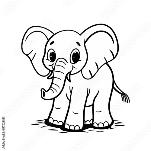 Elephant cartoon line art for children coloring book. coloring page of a cute baby elephant cartoon
