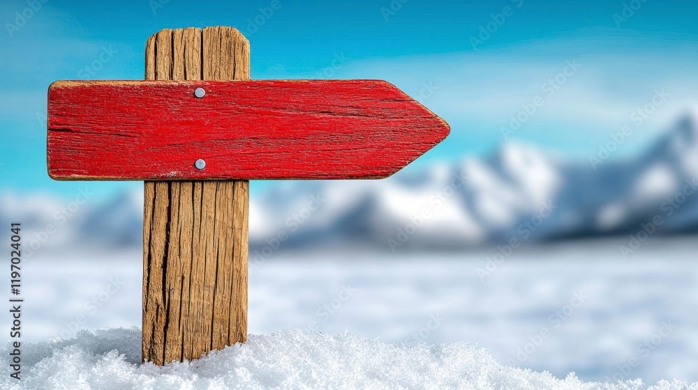 Naklejka premium A snow-covered North Pole signpost pointing to Santa’s workshop.