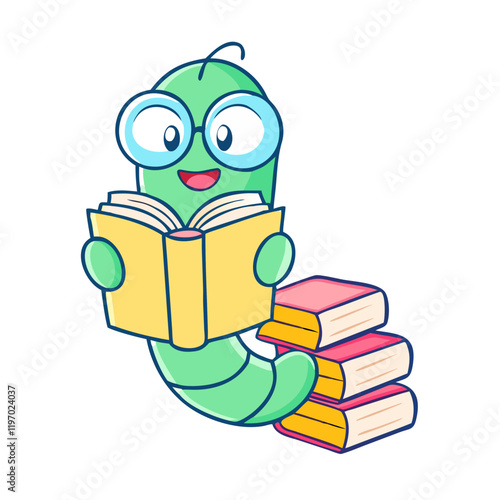 bookworm character vector icon, bookworm character vector illustration -simple illustration of bookworm character, perfect for bookworm character logos and icons and themed design 