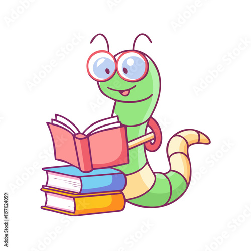 bookworm character vector icon, bookworm character vector illustration -simple illustration of bookworm character, perfect for bookworm character logos and icons and themed design 