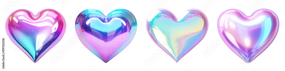 PNG 3d holographic heart, element set on transparent background PNG 3d holographic heart, element set on transparent background
