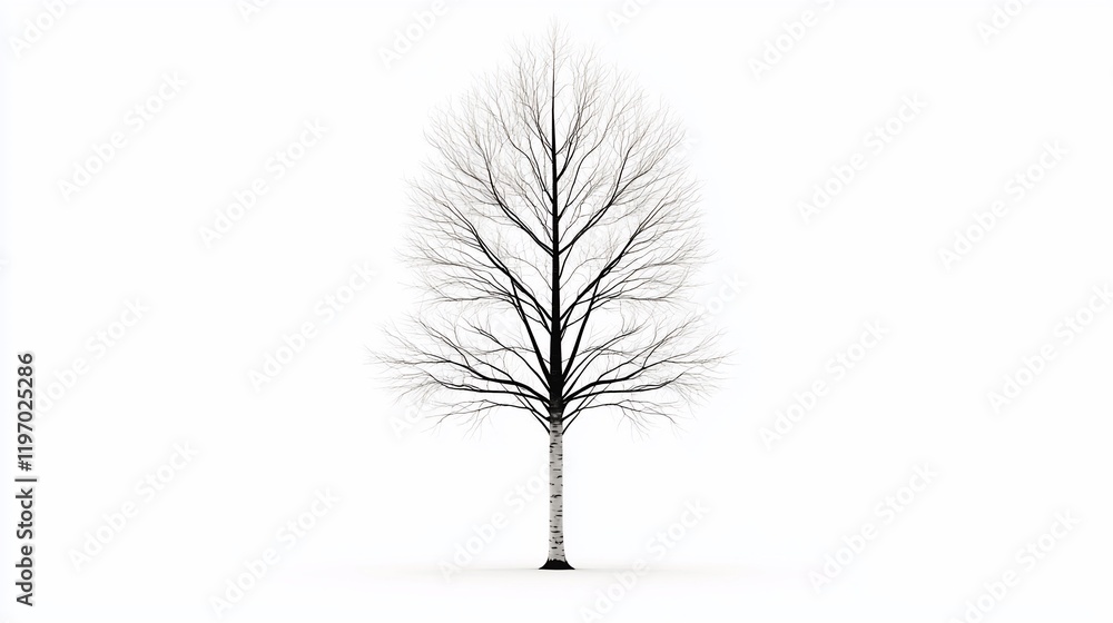 Fototapeta premium Bare deciduous tree isolated on white.