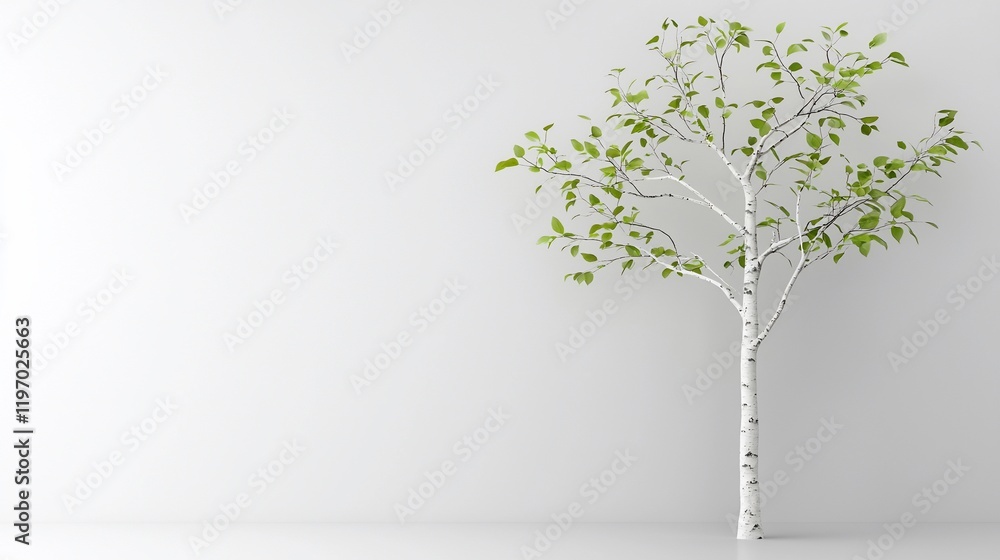 Obraz premium Small birch tree against a white wall.