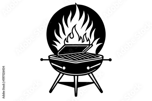 barbecue grill with flames black silhouette vector