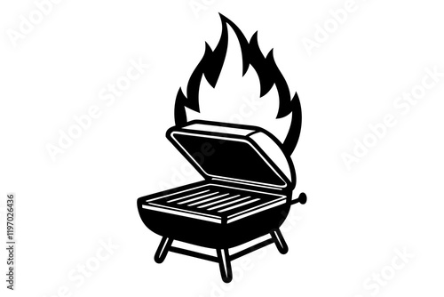 barbecue grill with flames black silhouette vector