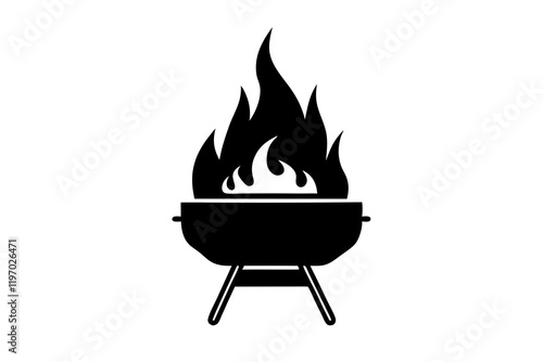 barbecue grill with flames black silhouette vector