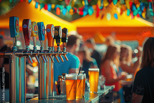 Beer Festival with Taps and Lively Crowd photo