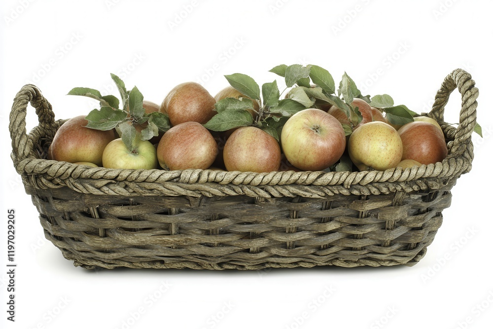 Rustic Wooden Basket Filled with Fresh Apples Rustic Wooden Basket Filled with Fresh Apples