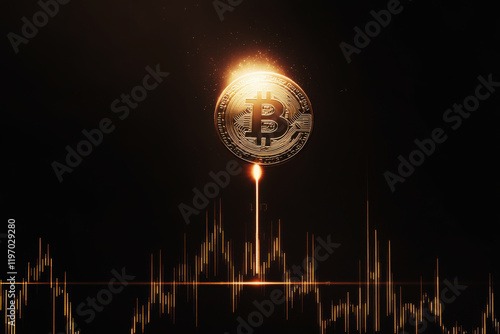 Bitcoin Rising Above Candlestick Chart photo