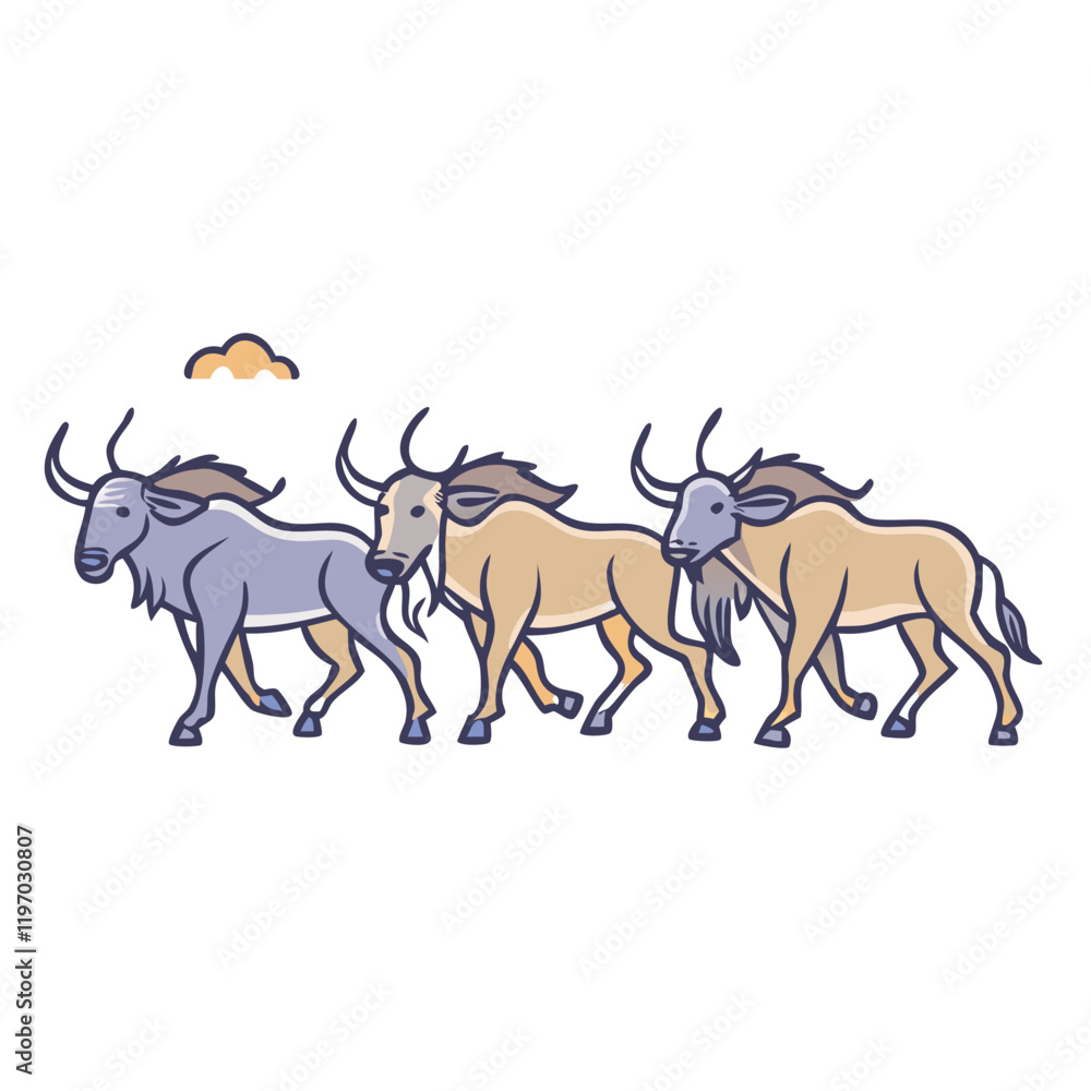 Obraz premium herd of wildebeest vector icon, herd of wildebeest vector illustration -simple illustration of herd of wildebeest, perfect for herd of wildebeest logos and icons and themed design 