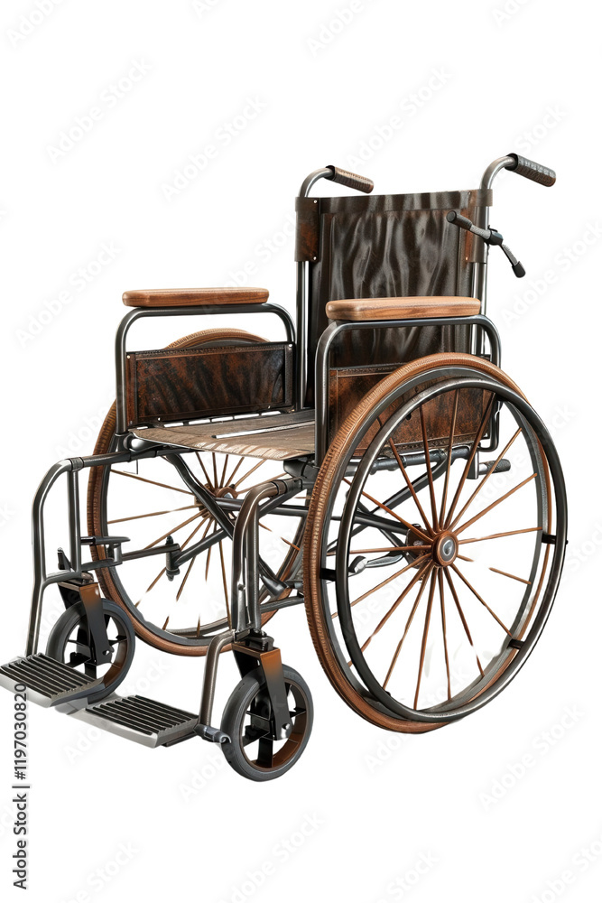Fototapeta premium Rehabilitation equipment wheelchair design indoor setting product photography modern environment front view mobility concept