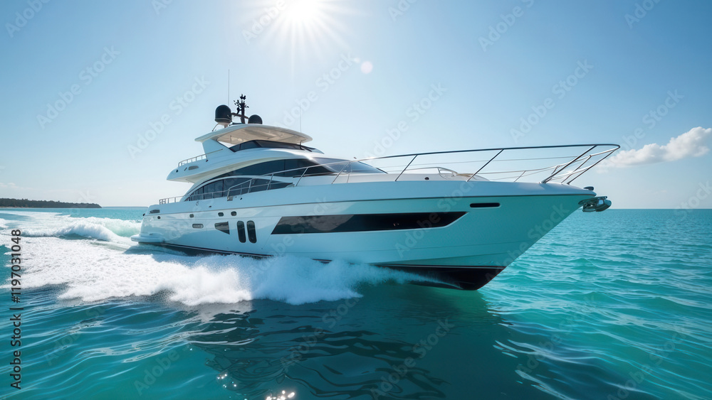 Luxury yacht sailing in turquoise water on a sunny day Luxury yacht sailing in turquoise water on a sunny day