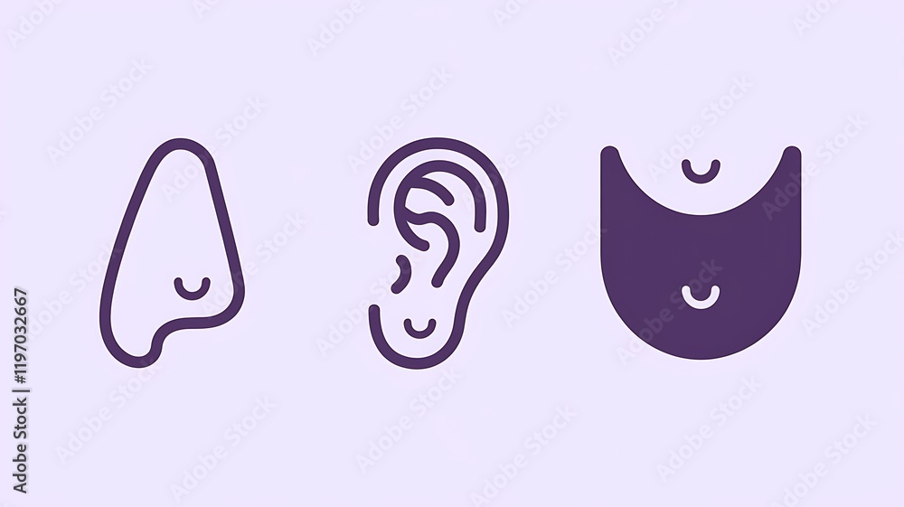 Nose, Throat, and Ear Icons: Illustrating ENT Health and Care Nose, Throat, and Ear Icons: Illustrating ENT Health and Care