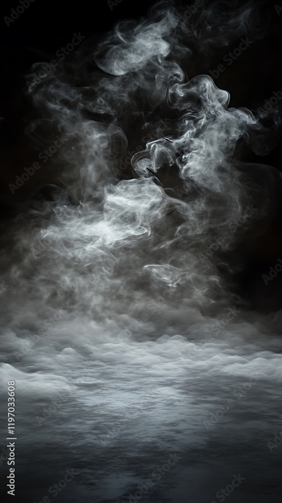 Obraz premium A mystical haze spirals through the smoke, forming a captivating symphony of dark and light. This ethereal display presents an abstract choreography of fog and brightness on a black canvas.