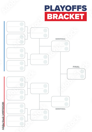 Playoffs bracket. Playoffs grid. Sport tournament bracket. Game and competition schedule. Season final. Team and players. Championship winner. Match score. Vector poster