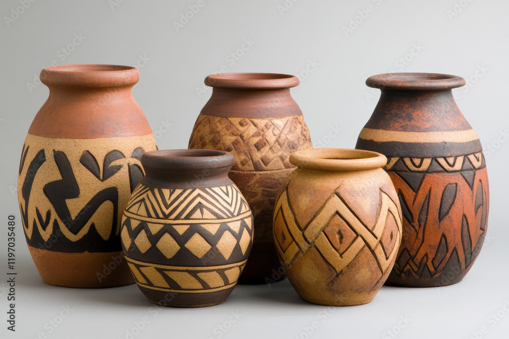 Traditional Clay Pots with Tribal Patterns Traditional Clay Pots with Tribal Patterns