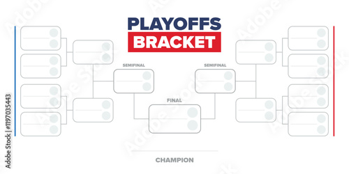 Playoffs bracket. Playoffs grid. Sport tournament bracket. Game and competition schedule. Season final. Team and players. Championship winner. Match score. Vector poster