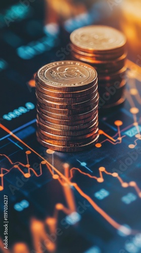 Wallpaper Mural Money business financial graph diagram of coin. vertical Financial growth data or investment market profit bar and success report.Saving money concept.Stack of coins with trading price graph growth Torontodigital.ca