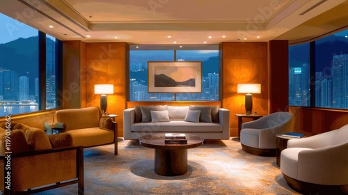 Luxury suite twilight city view relaxation photo