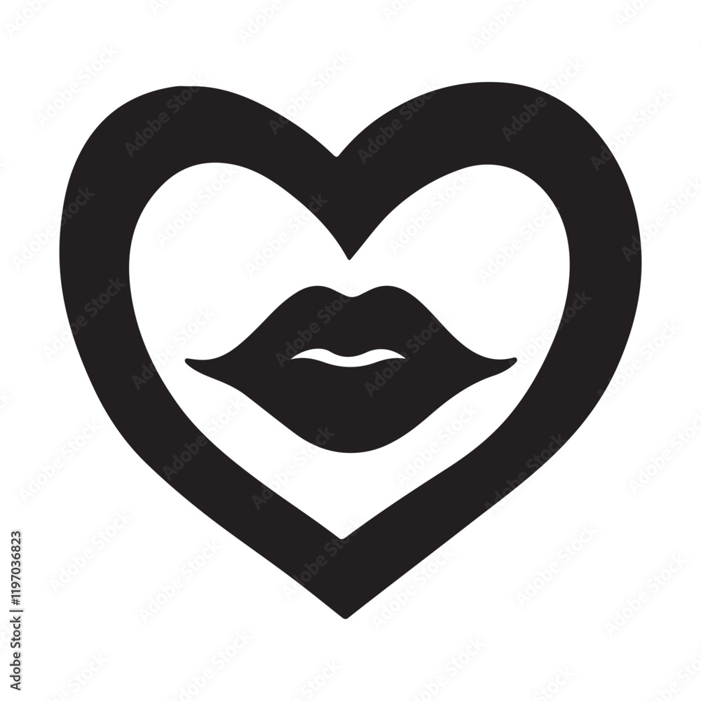 Heart Shaped Icon with Stylized Lips Design on a white background Heart Shaped Icon with Stylized Lips Design on a white background
