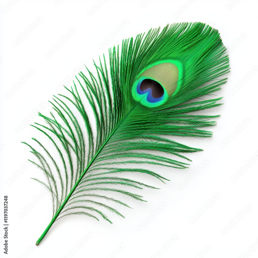 Obraz premium Vibrant Green Peacock Feather with Beautiful Eye Spot Display