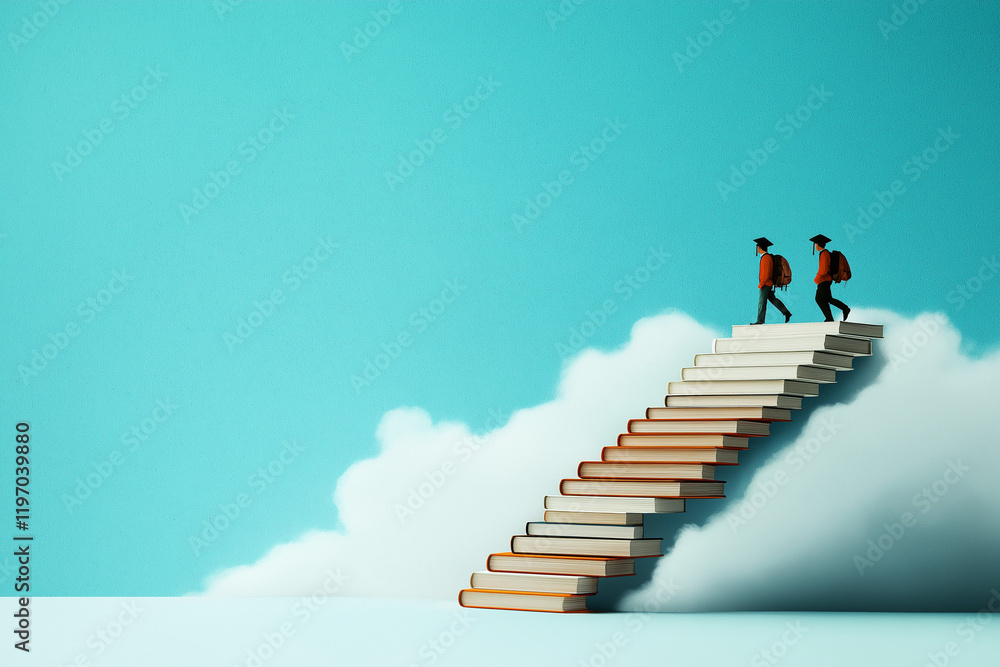 Symbolischer Aufstieg über eine Treppe aus Büchern zu akademischem Erfolg
Symbolischer Aufstieg über eine Treppe aus Büchern zu akademischem Erfolg