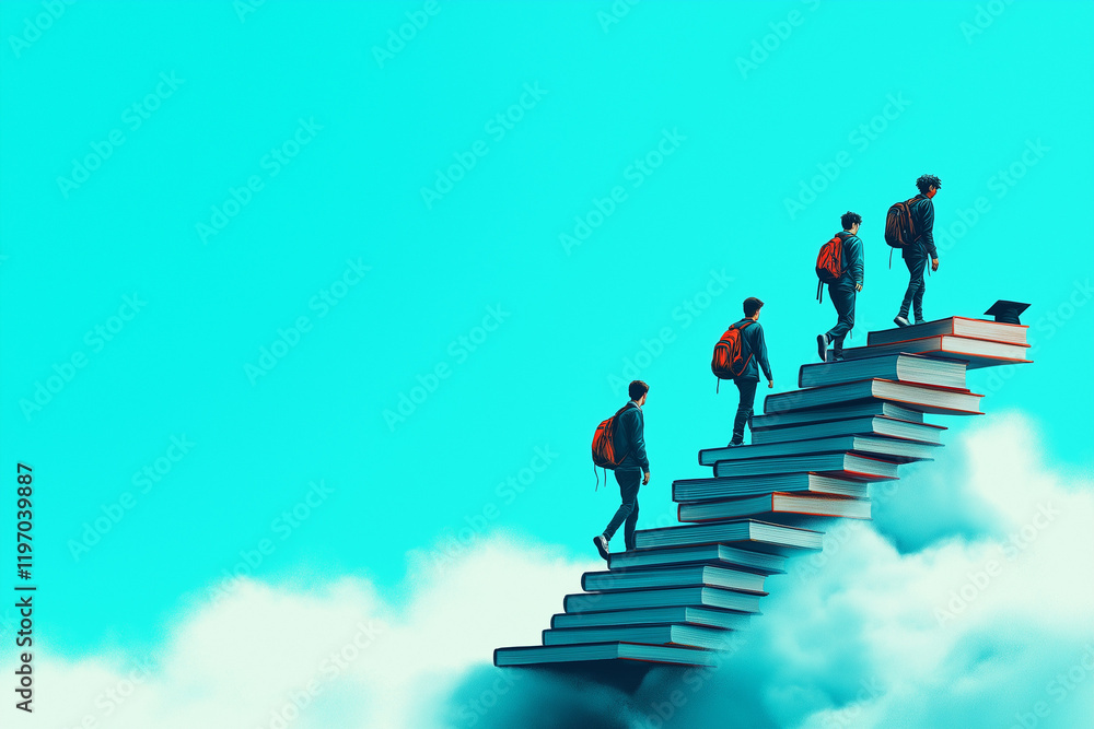 Symbolischer Aufstieg über eine Treppe aus Büchern zu akademischem Erfolg
Symbolischer Aufstieg über eine Treppe aus Büchern zu akademischem Erfolg