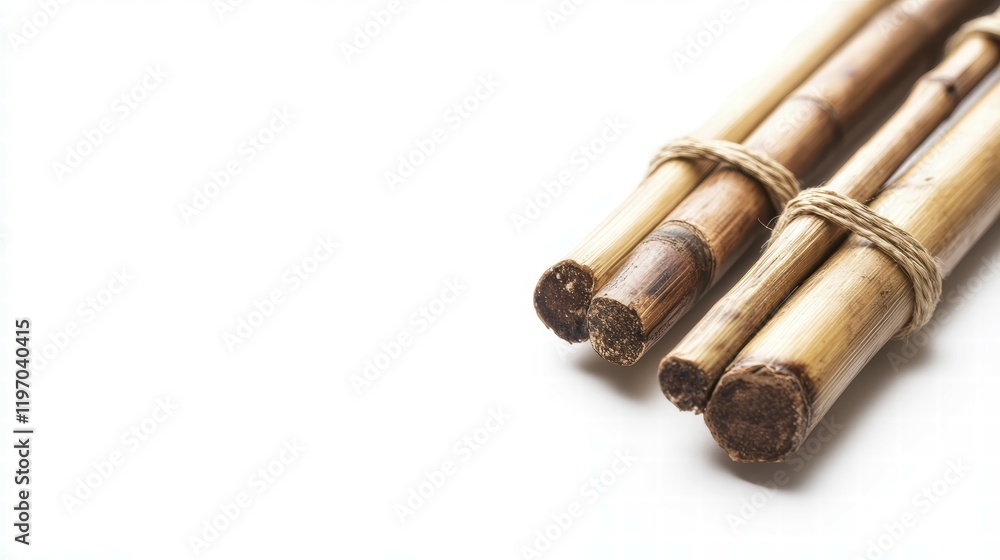Handcrafted bamboo flute white background product photography minimalist style close-up focus Handcrafted bamboo flute white background product photography minimalist style close-up focus