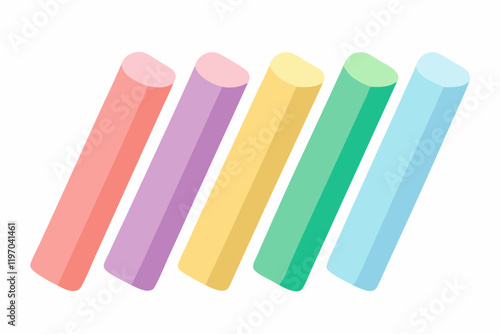 Pastel colored chalk sticks on a white background vector art illustration