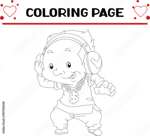 hip hop grandfather is listening music coloring page for kids
