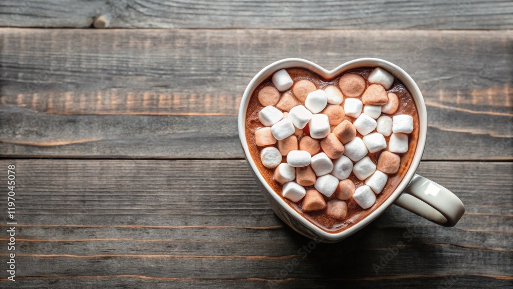 Warm Heart-Shaped Cup of Hot Chocolate with Marshmallows Warm Heart-Shaped Cup of Hot Chocolate with Marshmallows