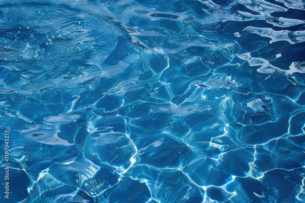 Ripples and reflections create mesmerizing patterns on the surface of a clear blue pool, showcasing the vibrant water texture illuminated by bright sunlight. Ripples and reflections create mesmerizing patterns on the surface of a clear blue pool, showcasing the vibrant water texture illuminated by bright sunlight.